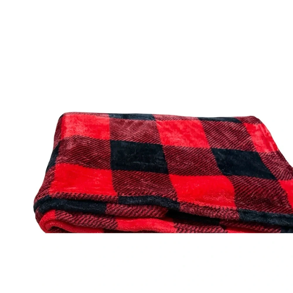 Red Black Buffalo Plaid Throw Blanket Accent Quilt Cover Soft Fleece Bedding